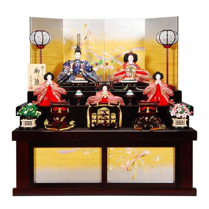 雛人形季節玩具雛人形5人収納飾り花御所 はなごしょ セット溜塗り金彩春うらら屏風sb 16 6 収納飾り五人収納飾 hina Sb 16 6 ひな人形のあすか