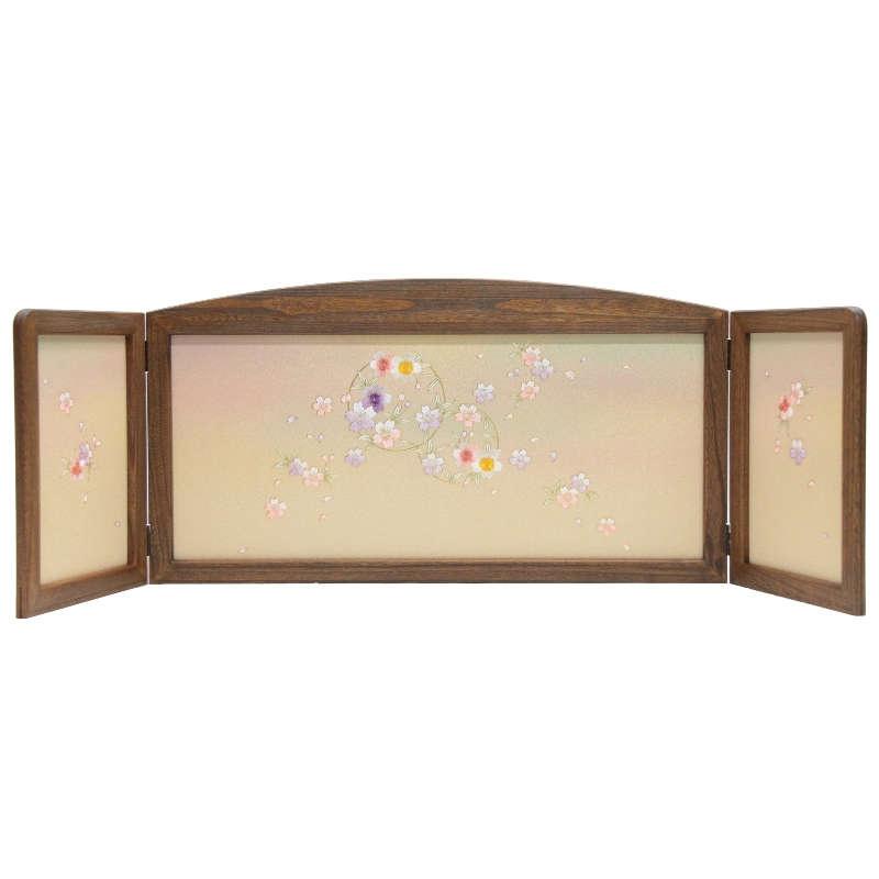 アウトレット品 雛人形屏風単品 15号三月屏風 古代 まどか刺繍金彩花丸