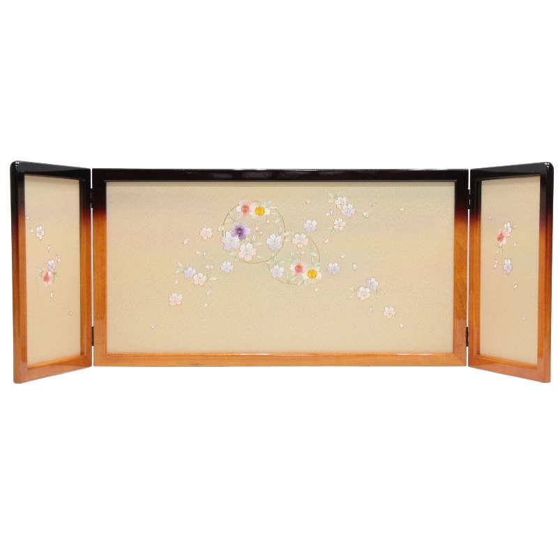 アウトレット品 雛人形屏風単品 15号三月屏風 古代 まどか刺繍金彩花丸（