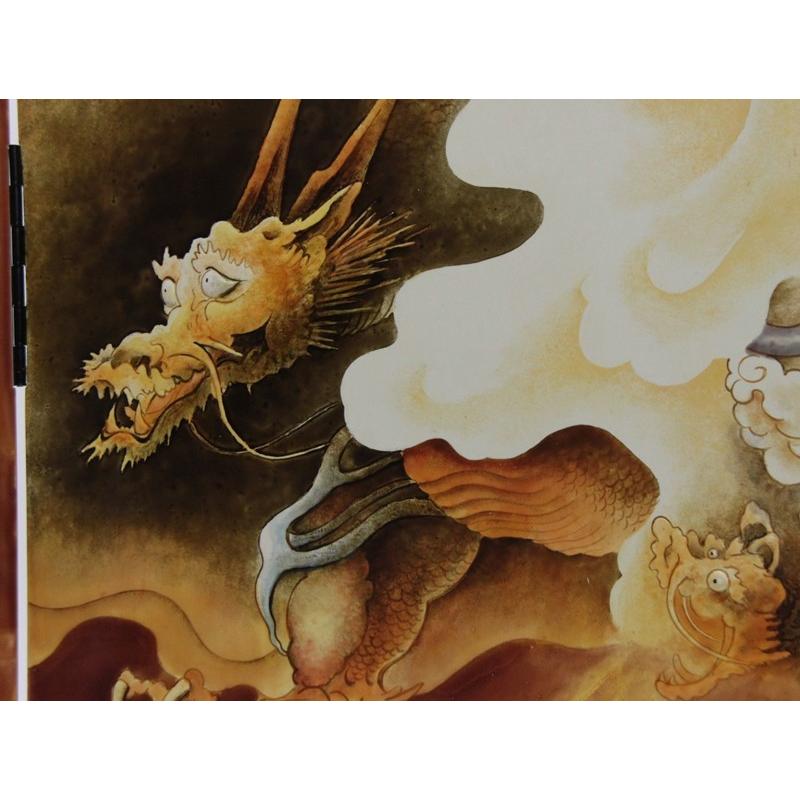 アウトレット品 五月人形屏風単品 18号五月二曲屏風 勇気 手描盛上龍虎 21ya1644 D-74sbの画像