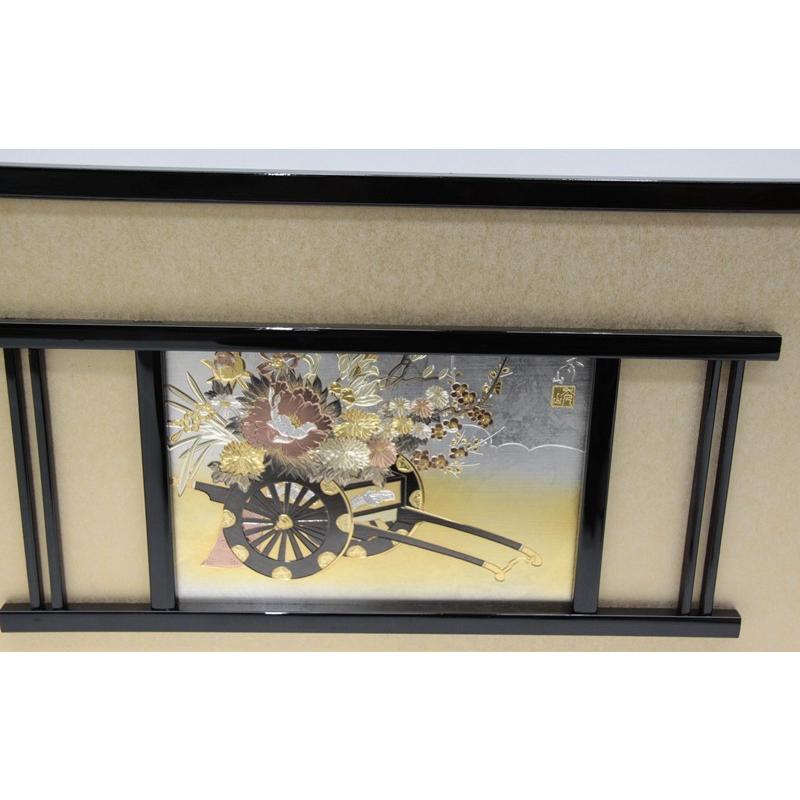 43cm 黒塗り枠三曲屏風  金屏風　雛人形 アウトレット品 雛人形屏風単品 三月三曲屏風 12号黒塗屏風貯金花束