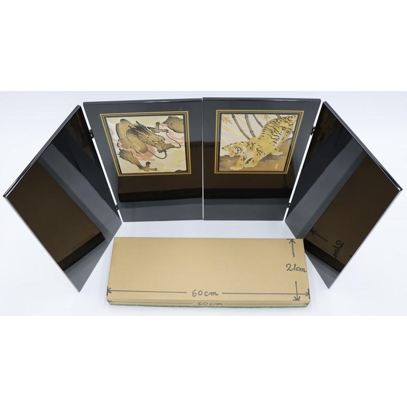 【中古美品】5月屏風屏　新箔押 アンティーク 五月人形 インテリア アウトレット品 五月人形五月屏風 屏風のみ 30号 黒川又木目 鳳凰 二曲