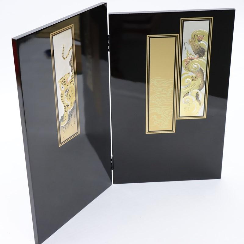アウトレット品 五月人形五月屏風 屏風のみ 18号  彫金龍虎 武将 花梨塗 22a-ya-1328の画像