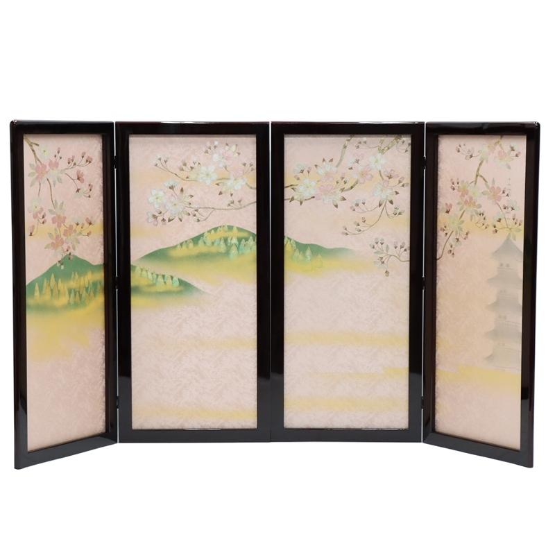 アウトレット品 雛人形平飾台 屏風・台セット 58cm 黒塗金色帯平台