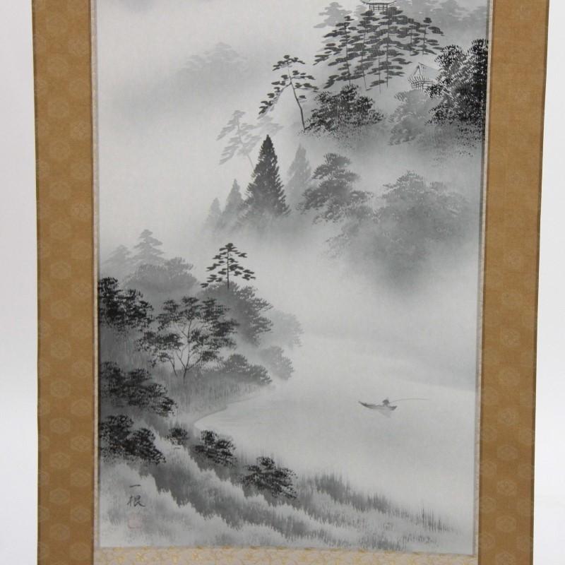 アウトレット品 掛軸山水画 尺五 水墨山水 (筆者：田尻一根) 22a-ya
