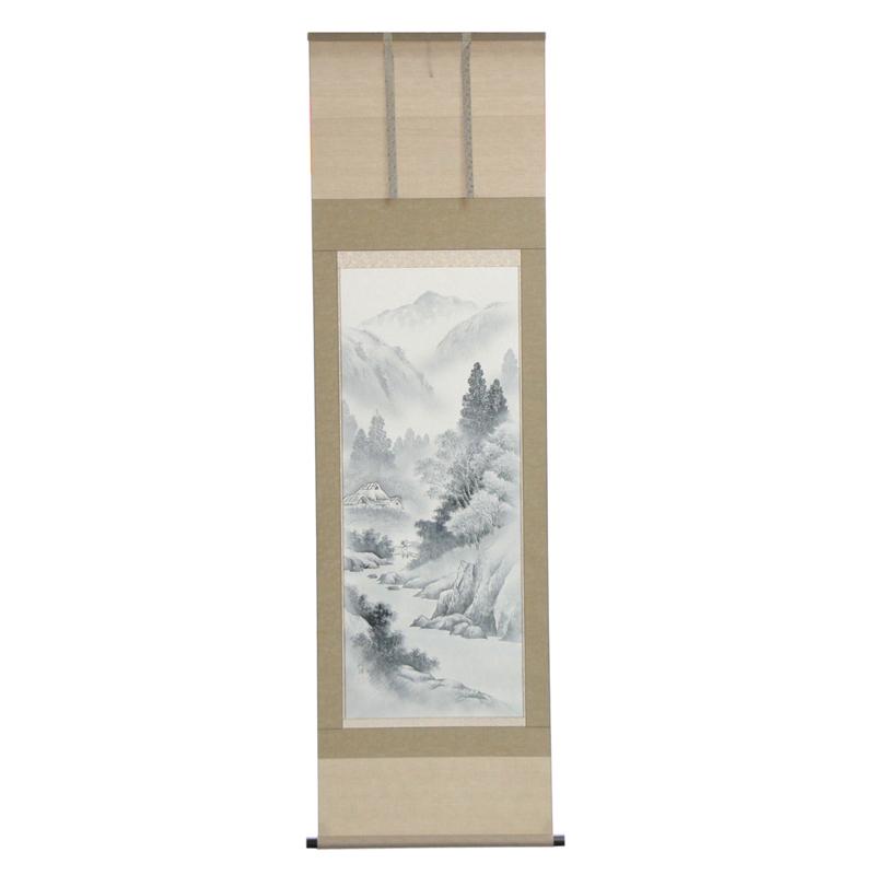 逃げ道品 掛軸景観画 尺五 水墨景観 (執筆者：向井弘陽) 22a-ya-2374