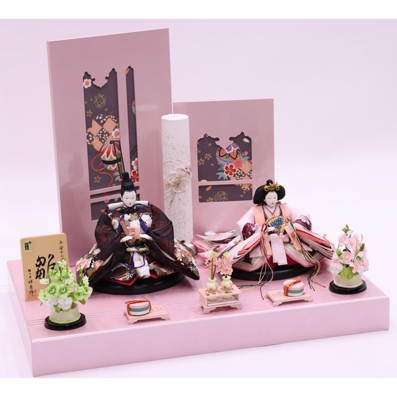 【新品未使用・展示品】京友禅 正絹 親王飾り 雛人形セット 桜屏風付き アウトレット品 雛人形親王 平飾り ピンクのお雛様 SH-307 友禅鞠桜