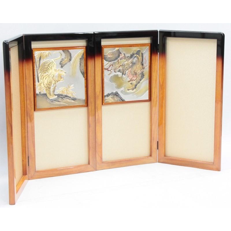 アウトレット品 五月人形五月屏風 屏風のみ 23号 雫柄 彫金龍虎 承明