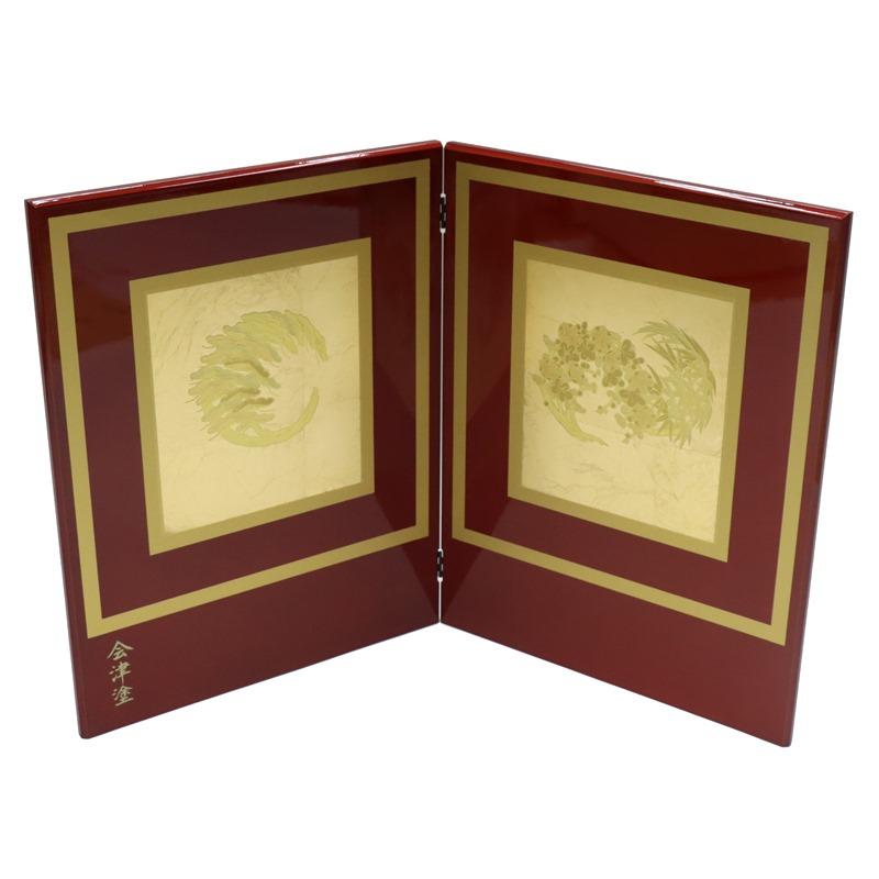 アウトレット品 屏風 屏風のみ 51cm 二曲屏風 赤塗り 金枠 松竹梅 200