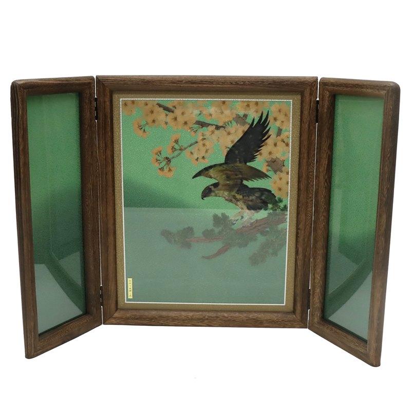 アウトレット品 屏風 屏風のみ 20号 三曲屏風 桜に松鷹 25041 焼桐 23a
