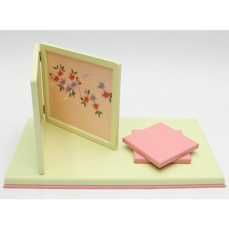 アウトレット品 屏風台 台屏風セット ピンク 二曲屏風 丸桜刺繍 ピンク