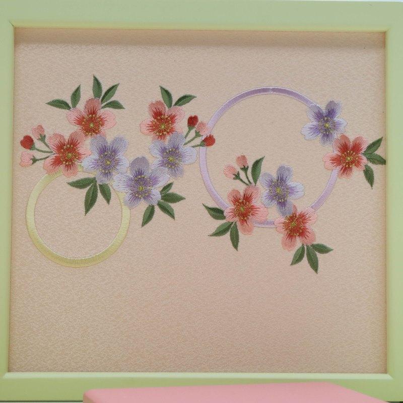 アウトレット品 屏風台 台屏風セット ピンク 二曲屏風 丸桜刺繍 ピンク