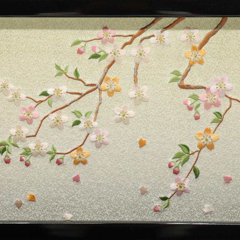 アウトレット品 台屏風セット 9号/20号 刺繍桜 三曲屏風/黒塗り平台