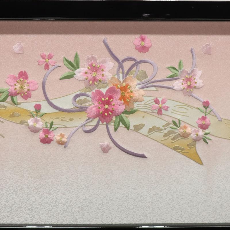 アウトレット品 台屏風セット 9号/20号 刺繍和桜 三曲屏風/黒塗り平台 