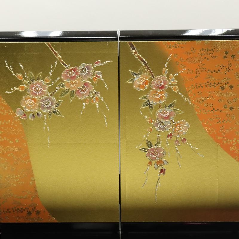 アウトレット品 台屏風セット 10号/23号 姫小紋 平安 四曲屏風/黒塗脚 