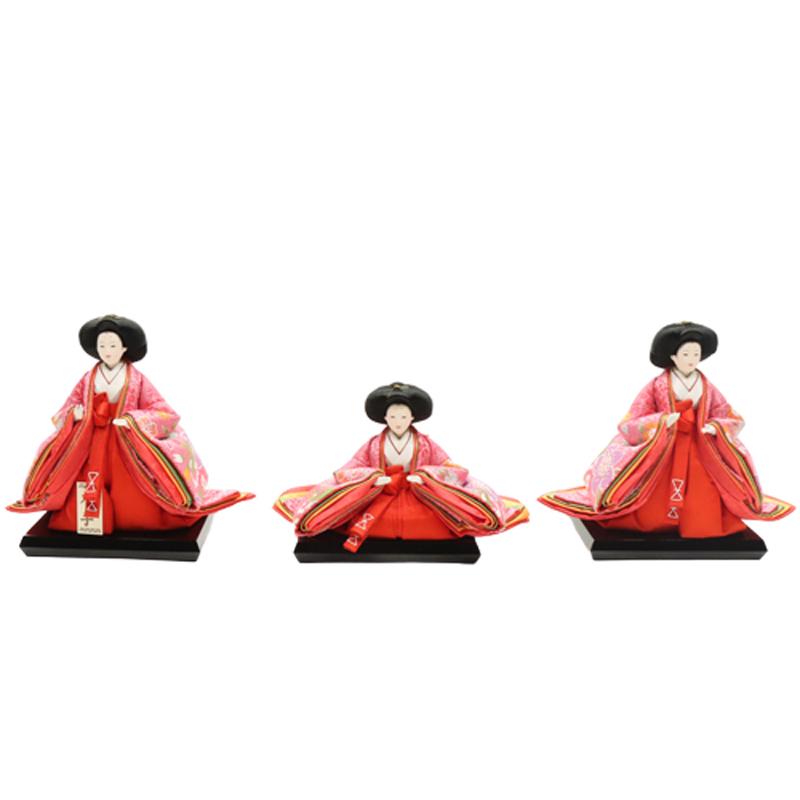 アウトレット品 雛人形 三人官女単品 人形のみ 高さ18cm ピンク 木手