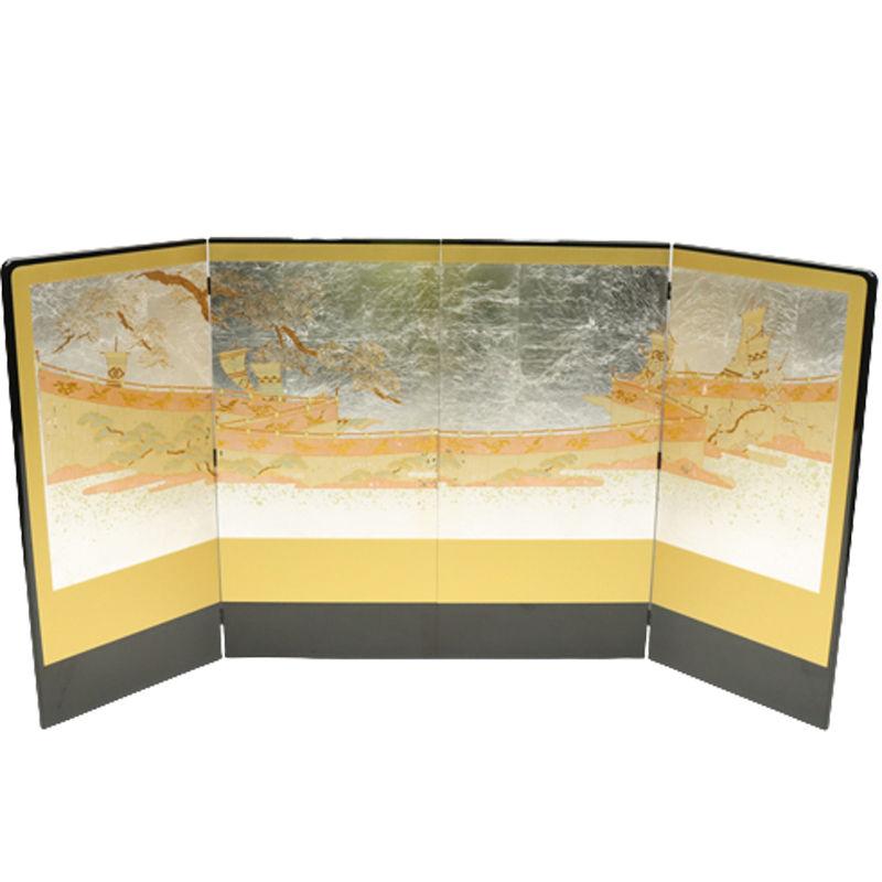 アウトレット品 屏風 単品 75cm 銀陣幕 二曲一双屏風 黒金 24a-ya-0246