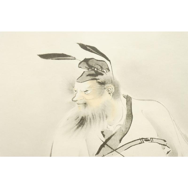アウトレット品 掛軸 水墨画 梶田半古 鐘馗像 桐箱付 24a-ya-0340