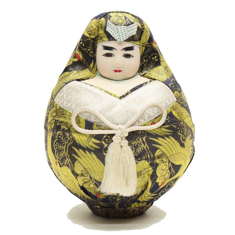 アウトレット品 民芸品 姫だるま 殿のみ 3号 金襴（紺） 松に鶴柄