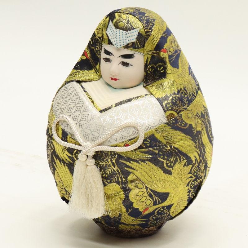 アウトレット品 民芸品 姫だるま 殿のみ 3号 金襴（紺） 松に鶴柄
