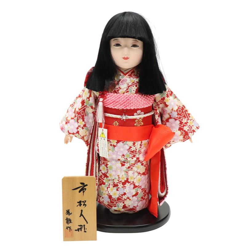 アウトレット品 雛人形 市松人形 10号 鹿の子 赤/桜 25a-ya-0063