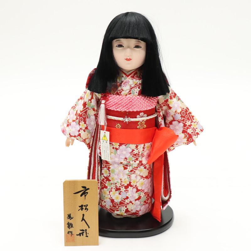 アウトレット品 雛人形 市松人形 10号 鹿の子 赤/桜 25a-ya-0063