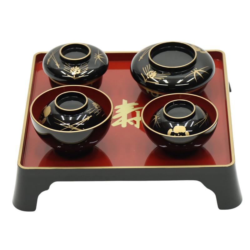 越前漆器　無地　木製　祝膳　黒内朱 アウトレット品 祝膳 お食い初め膳 松竹梅 黒内朱 お食い初めセット