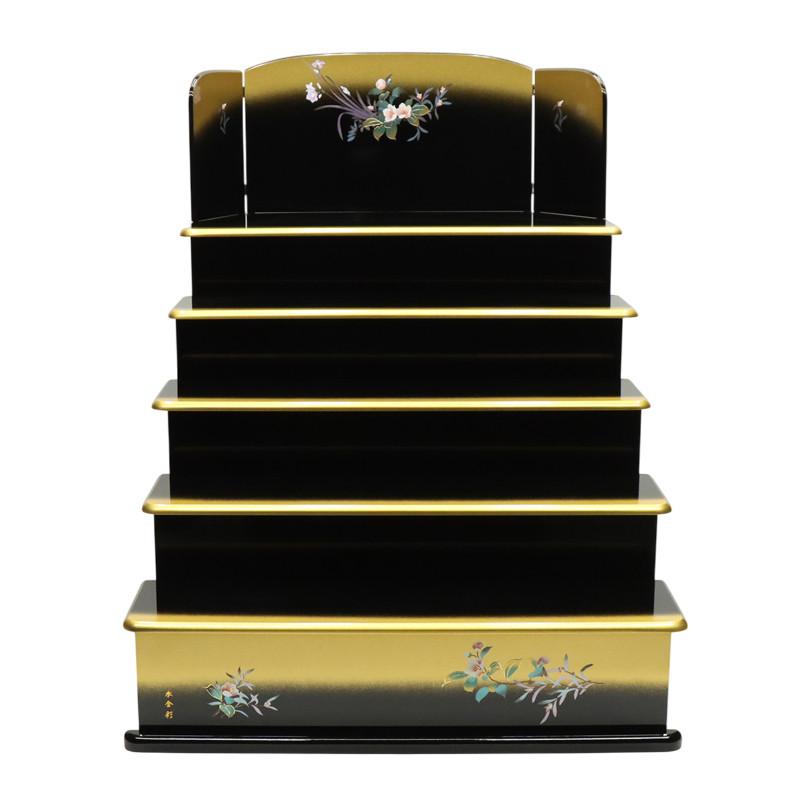 黒色と金色の折りたたみ式ひな祭り屏風飾り アウトレット品 雛人形 台屏風セット 30×5-12 五段飾り台屏風 金ぼかし