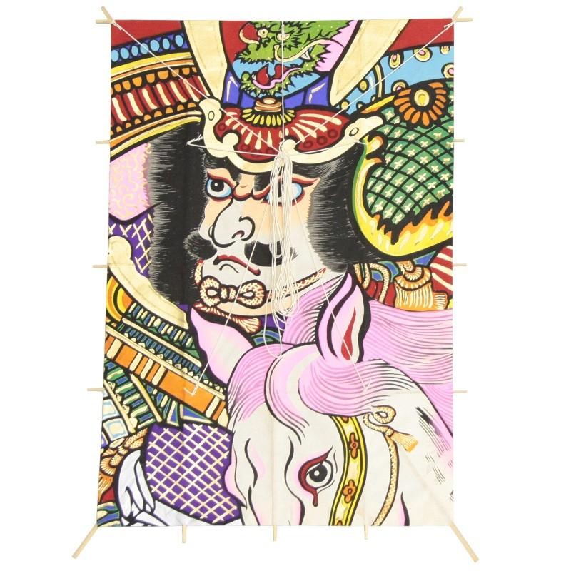 インテリア 手描き和凧 新特大角凧 約縦80×横55cm ワ-3二 武者絵 馬上