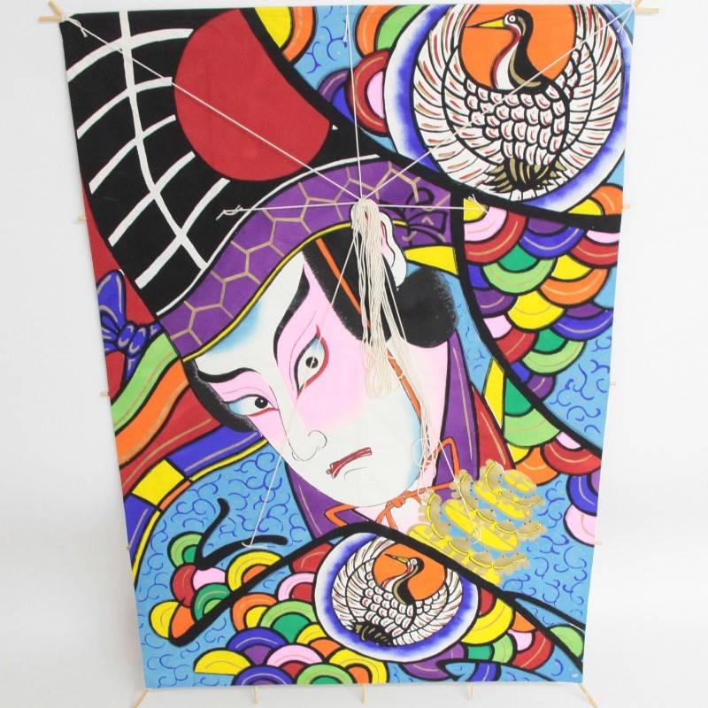 インテリア 手描き和凧 特大大角凧 約縦96×横65cm ワ-2ホ 歌舞伎絵