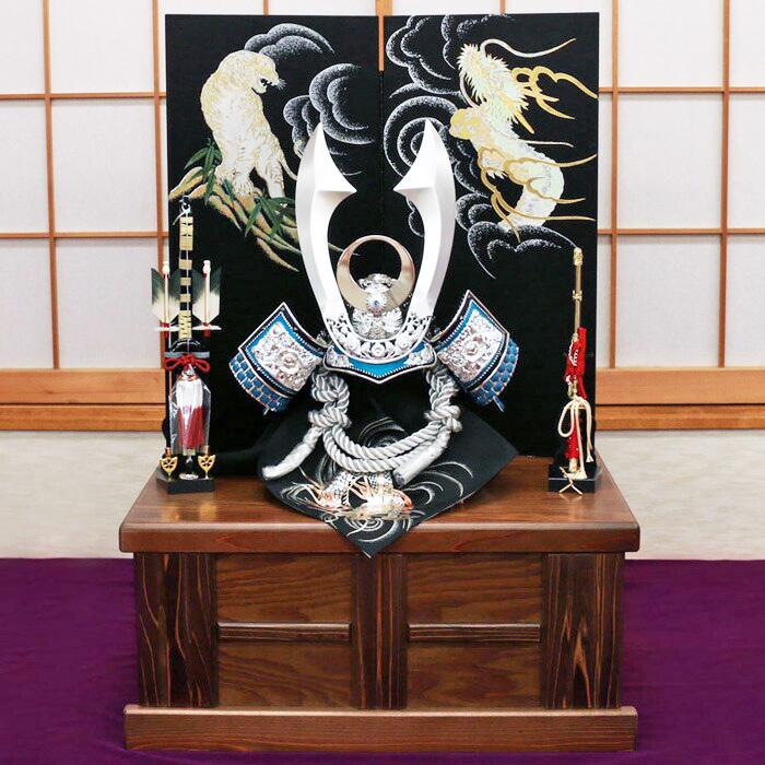 ひなせい 五月人形 おしゃれ 兜飾り / 収納飾り 着用兜 ブルー 16,8