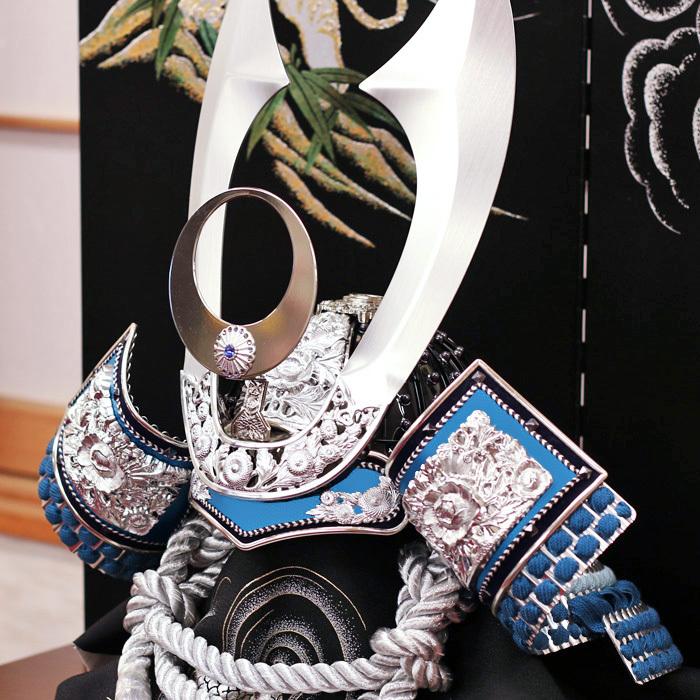 ひなせい 五月人形 おしゃれ 兜飾り / 収納飾り 着用兜 ブルー 16,8