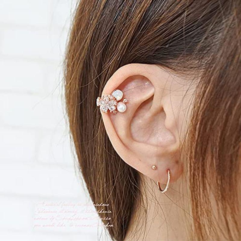16g ボディピアス 軟骨ピアス 欲張りcz フラワー パール 愛らしい 上品 ピンクゴールド 花 Flower ヘリックス クリア 4年保証