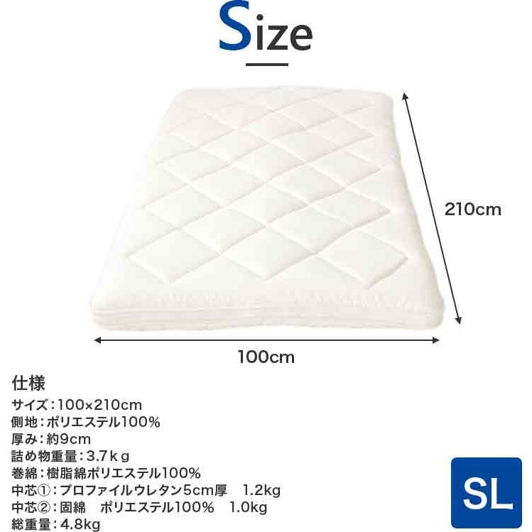 ウールわた入り 敷布団 新品 100×210cm シングル 羊毛 中芯ウレタン futonno-kura_w892822