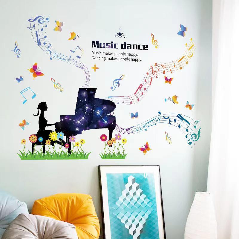 送料込み　ウォールステッカー　ピアノ　ガール　壁飾り　壁紙　壁シール　壁絵　インテリアシート　模様替え |  | 01