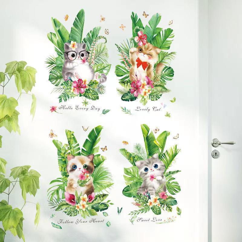 送料込み　ウォールステッカー　猫ちゃん　植物　４枚セット　壁飾り　壁紙　壁シール　壁絵　インテリアシート　模様替え |  | 02