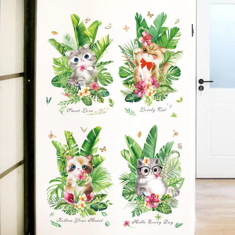 送料込み　ウォールステッカー　猫ちゃん　植物　４枚セット　壁飾り　壁紙　壁シール　壁絵　インテリアシート　模様替え |  | 04