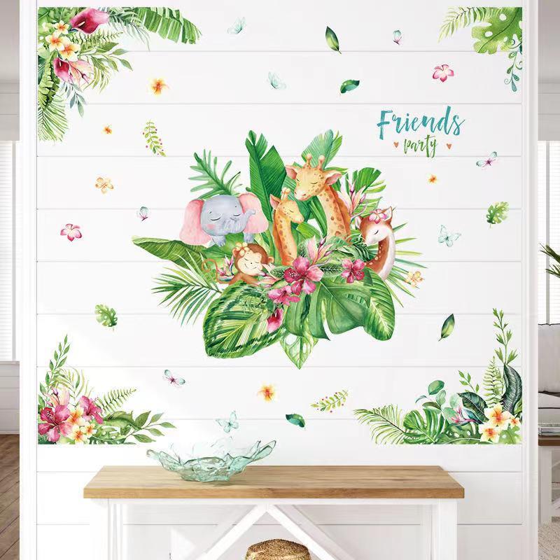 送料込み　ウォールステッカー　植物　仲良く動物　壁飾り　壁紙　壁シール　壁絵　インテリアシート　模様替え | 