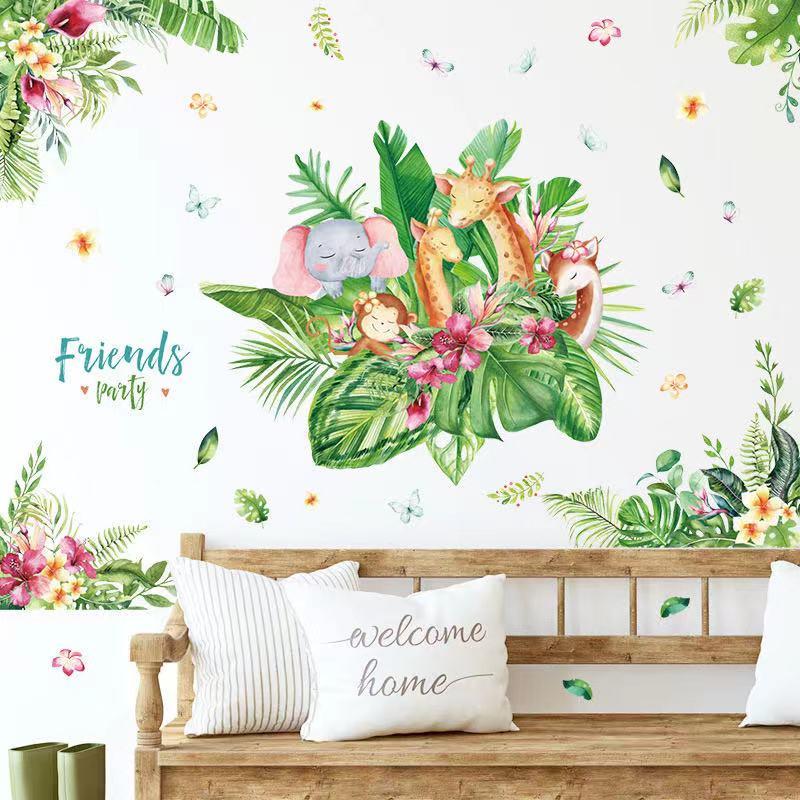 送料込み　ウォールステッカー　植物　仲良く動物　壁飾り　壁紙　壁シール　壁絵　インテリアシート　模様替え |  | 01