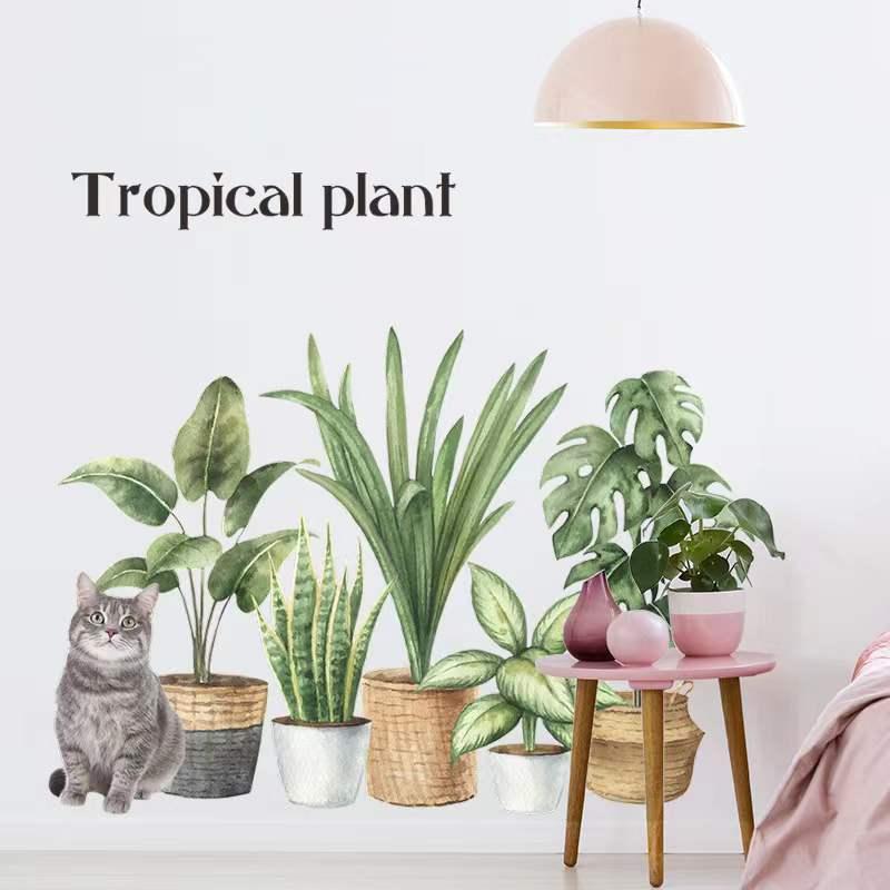 送料込み　ウォールステッカー ネコちゃん　盆栽　壁画　壁シート 壁飾り 壁紙　雰囲気変え 壁シール インテリア DIY 子供部屋　模様替え | 