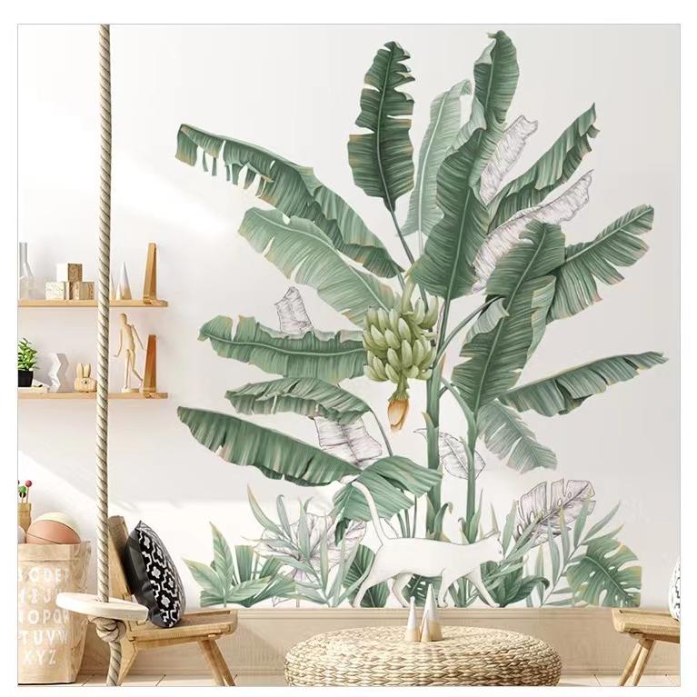 ウォールステッカー　 バナナの木　猫ちゃん　熱帯植物　ウォールシール　壁飾り　壁絵　壁シート　模様替え 　リビング　欧米風　　 | 