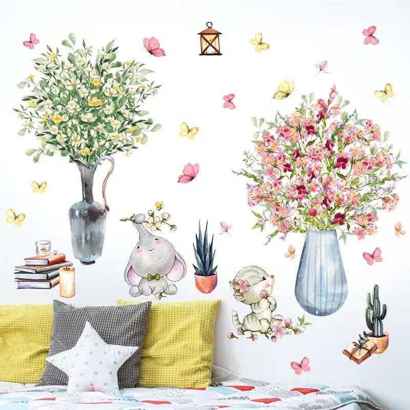 剥がせる　ウォールステッカー　ゾウ　猫ちゃん　花瓶　壁シート　壁紙　リフォーム　寝室　DIY　リビング　雰囲気変え　インテリア　　 | 
