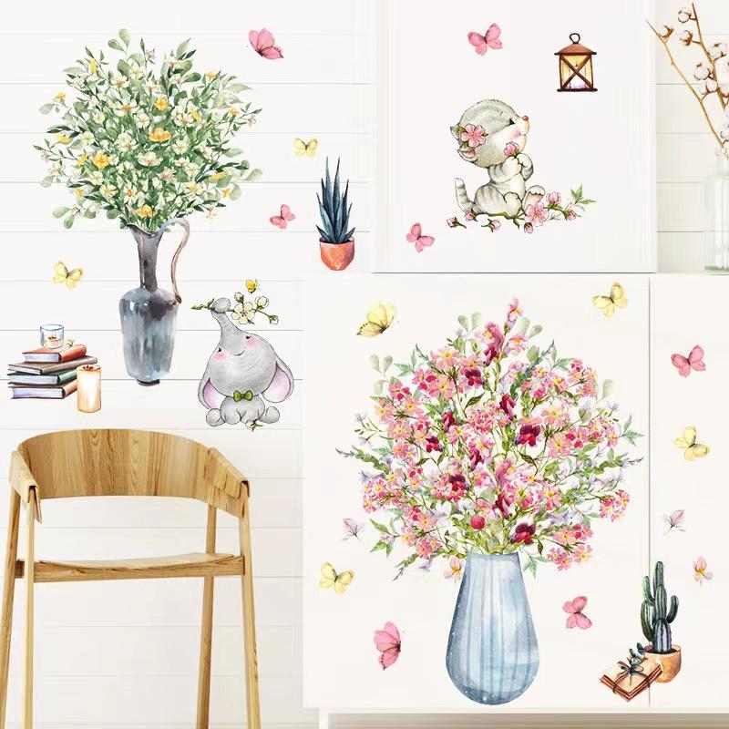 剥がせる　ウォールステッカー　ゾウ　猫ちゃん　花瓶　壁シート　壁紙　リフォーム　寝室　DIY　リビング　雰囲気変え　インテリア　　 |  | 01