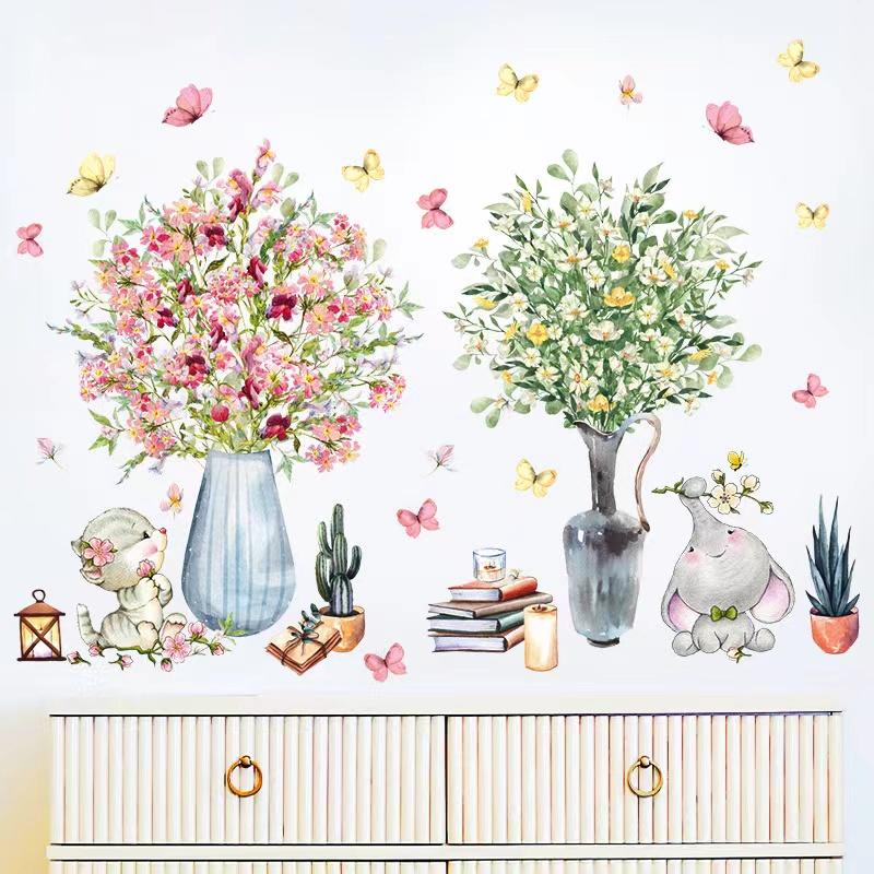 剥がせる　ウォールステッカー　ゾウ　猫ちゃん　花瓶　壁シート　壁紙　リフォーム　寝室　DIY　リビング　雰囲気変え　インテリア　　 |  | 04