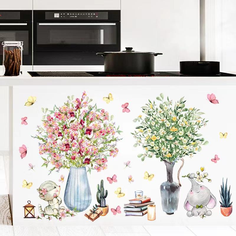 剥がせる　ウォールステッカー　ゾウ　猫ちゃん　花瓶　壁シート　壁紙　リフォーム　寝室　DIY　リビング　雰囲気変え　インテリア　　 |  | 05