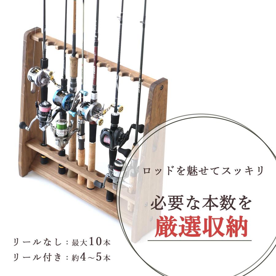 ロッドスタンド 5本 小物置き 両側10段 国産ヒノキ製 完成品（組立不要） オーダー ロッドスタンド 5本 小物置き両側10段 国産ヒノキ製 完成品