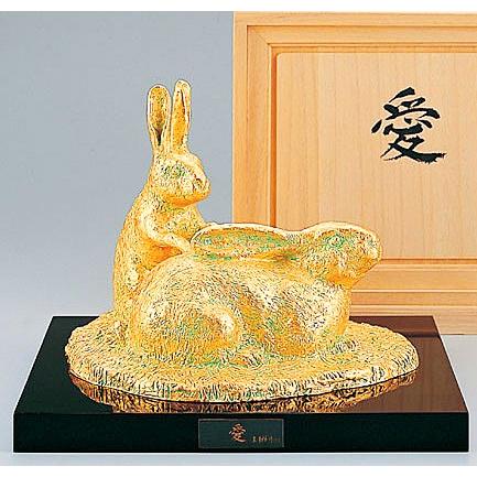 高岡銅器 干支の置物／卯(兎) 愛(金箔) 文化勲章受章者・富永直樹作品 