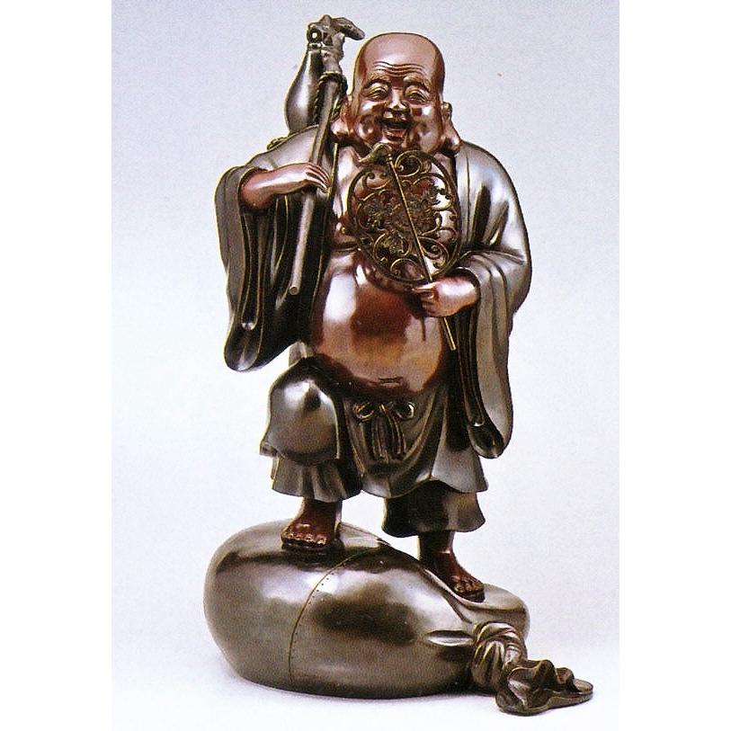 高岡銅器　置物　布袋さん 高岡銅器／布袋様の置物 袋上瓢箪布袋30号 越井栄山作品／送料無料