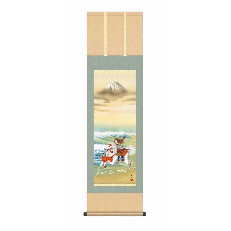 端午の節句の掛け軸　白馬武者／武者　節句飾り　尺三　風鎮・品質保証付き　送料無料