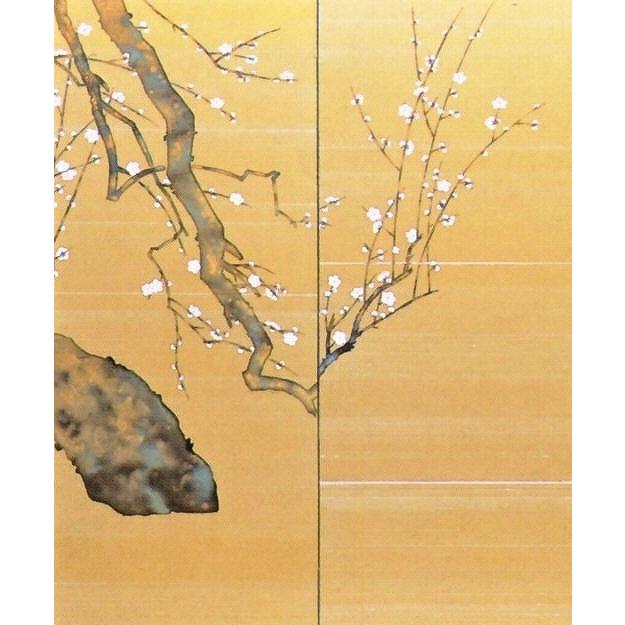 【中古品/USED】 節句屏風／上巳の節句　白梅に桜　四尺四曲半双屏風　絹シケ仕様 【ZY1968983734】(69626円)